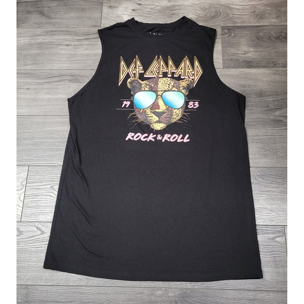 Def Leppard Rock And Roll Women's Black Sleeveless Graphic T-Shirt Size S